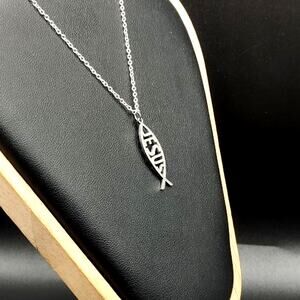 925 Sterling Silver Necklace w/ Jesus Fish Christian Bible Anniversary Birthday
